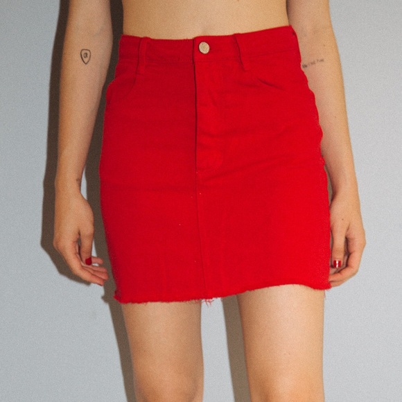 long red denim skirt